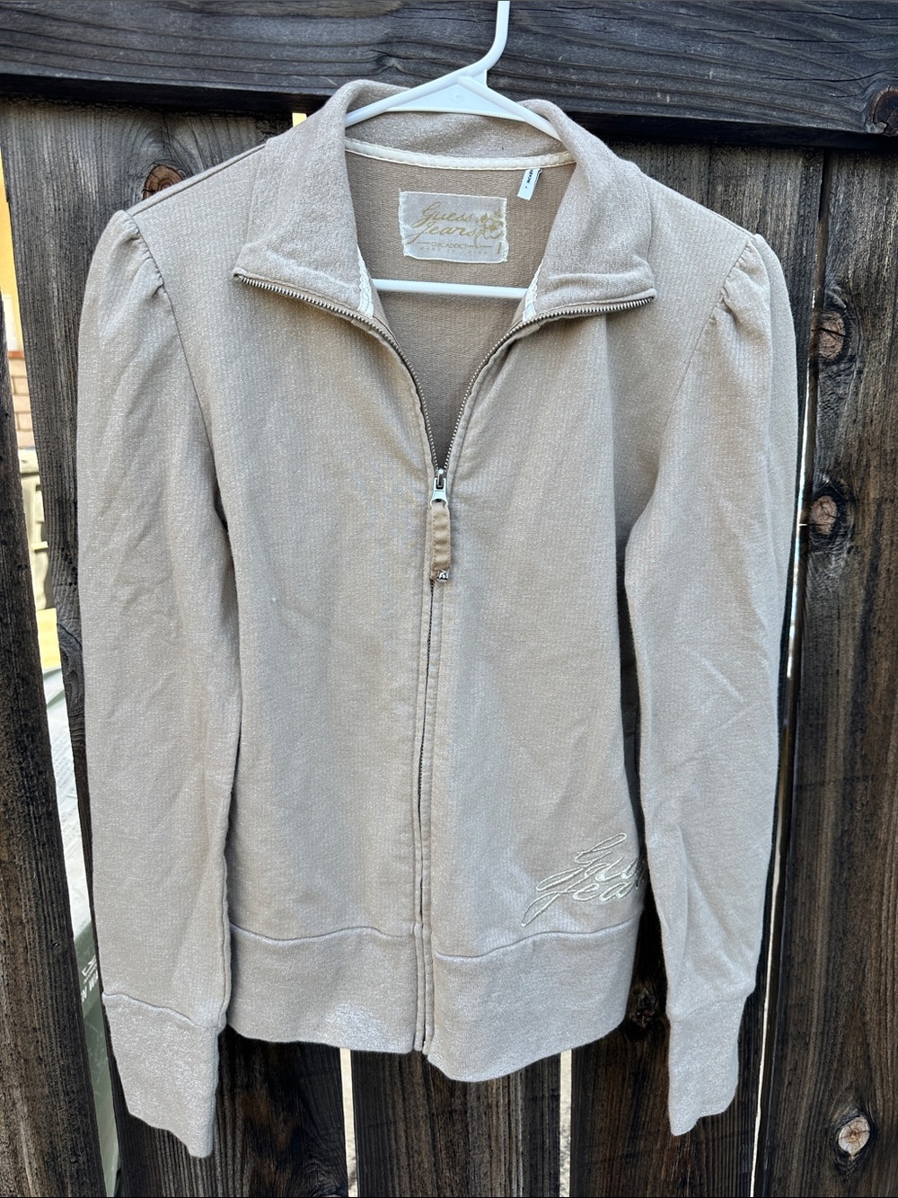 Guess Taupe lightweight Zip-Front Jacket with silvery shimmery threads
